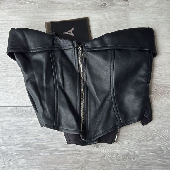 Manière De Voir Vegan Leather Biker Corset Black Size 2 Nwt - Picture 9 of 10
